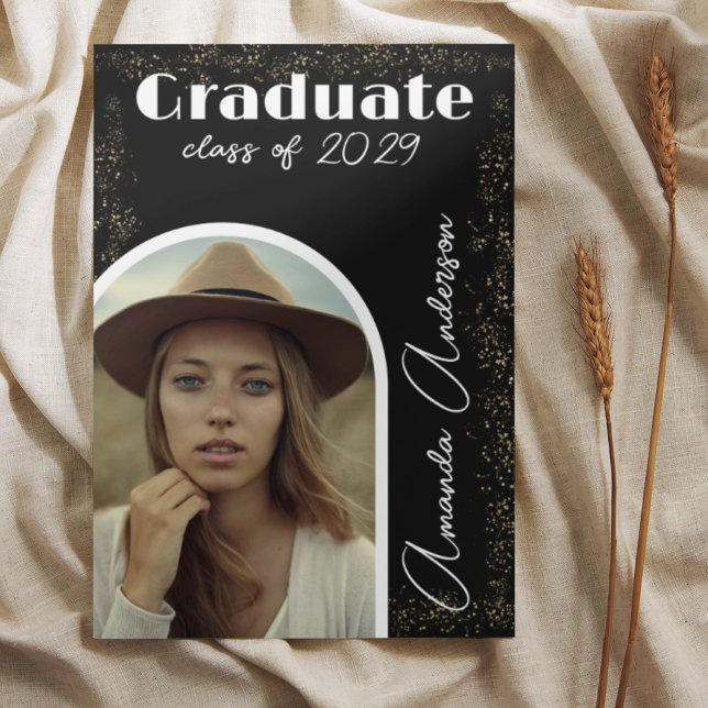  Elegant Simple Script Arch Photo Gold Graduation  Invitation (Creator Uploaded)