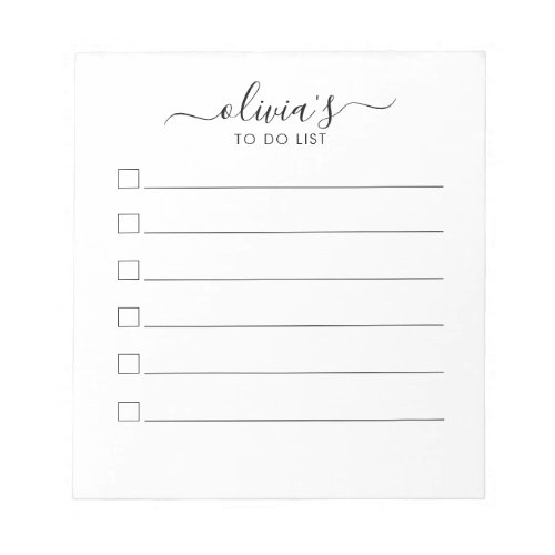 Elegant Simple Script Black and White To Do List   Notepad