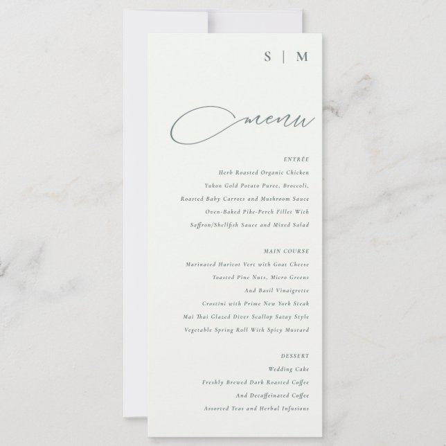 Elegant Simple Script Black White Menu Card (Front)