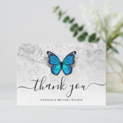 Elegant Simple Script Blue Butterfly Thank You Card | Zazzle