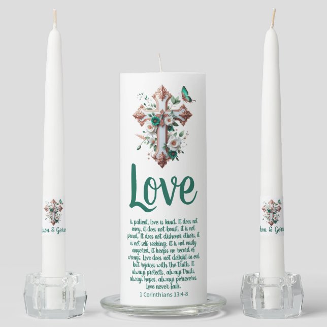 Elegant Simple Script Calligraphy Corinthians  Unity Candle Set (Front)