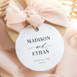 Elegant Simple Script Calligraphy Wedding Favor Tags<br><div class="desc">Elegant Simple Script Calligraphy Wedding Favor Tags features unique calligraphy script paired with stylish type. The black and white color scheme is perfect for any event,  formal or casual.</div>