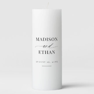 Elegant Simple Script Calligraphy Wedding Pillar Candle
