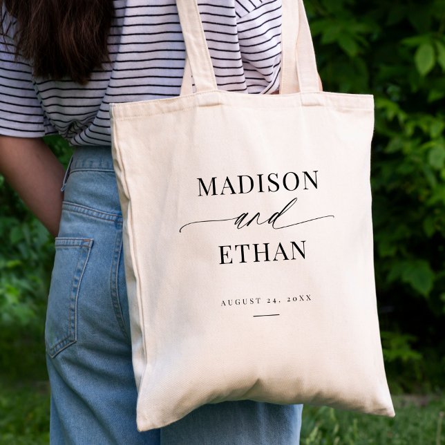 Elegant Simple Script Calligraphy Wedding Tote Bag (Creator Uploaded)