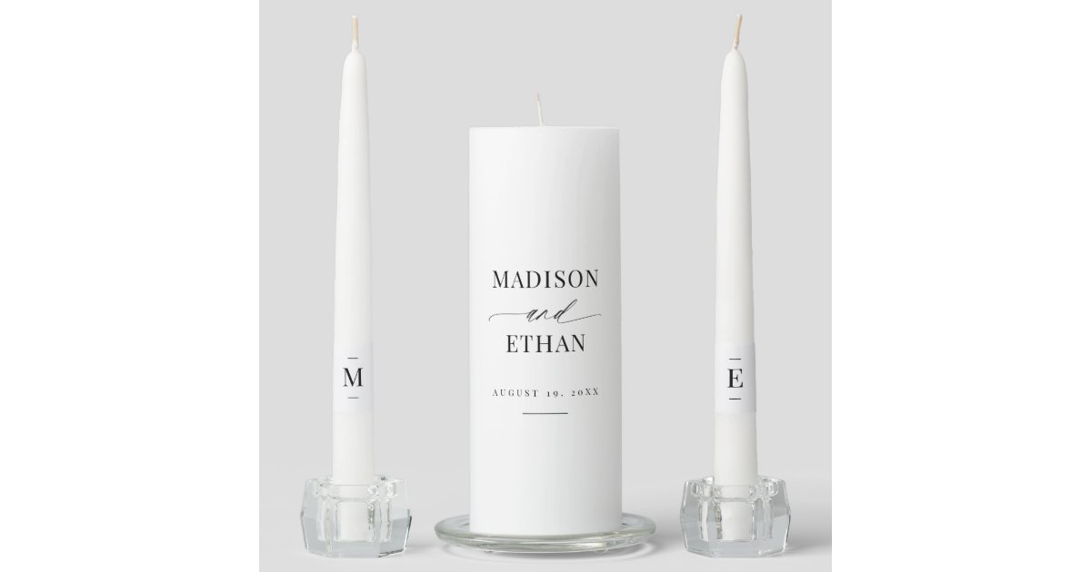 Elegant Simple Script Calligraphy Wedding Unity Candle Set | Zazzle
