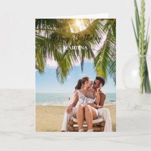 Elegant Simple Script Custom Photo Happy Birthday Card