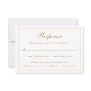 Elegant Simple Script Gold Formal Meal Wedding RSVP Card