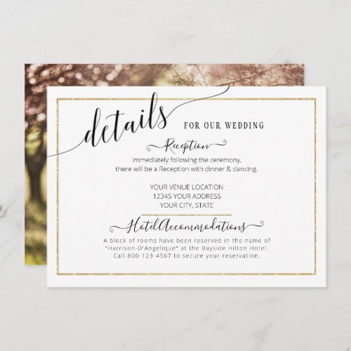 Elegant Simple Script Gold Glitter Wedding Details Enclosure Card