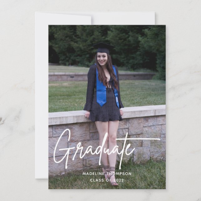 Elegant Simple Script Graduate Photo Graduation Announcement (Front)