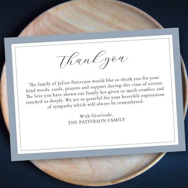 Elegant Simple Script Gray Funeral Thank You Card (Creator Uploaded)