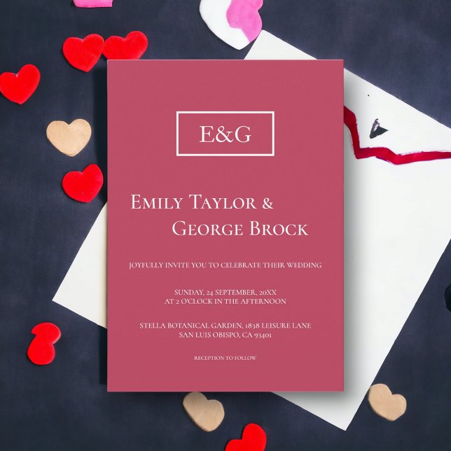 Elegant Simple Script Magenta Monogram Wedding Invitation (Creator Uploaded)