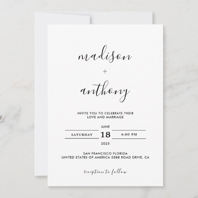Elegant Simple Script Modern Photo Wedding Invitation (Front)