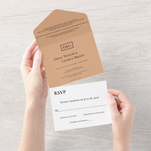 Elegant Simple Script Monogram Chic Modern Wedding All In One Invitation (Tearaway)