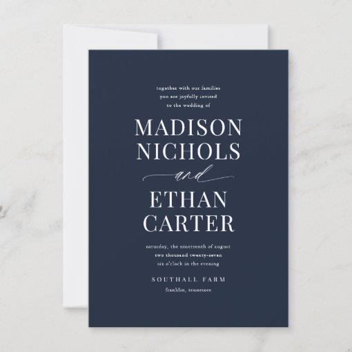 Elegant Simple Script Navy Blue Budget Wedding Invitation | Zazzle