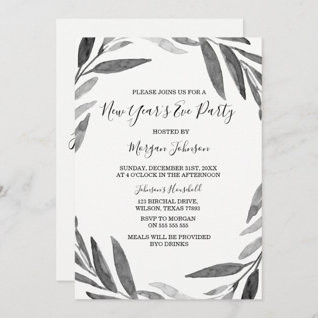 Elegant Simple Script New Years Eve Party Invite (Front/Back)