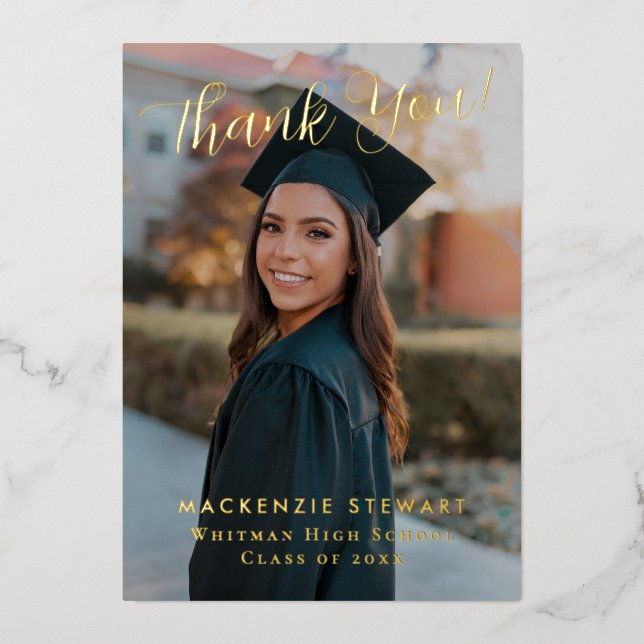 Elegant Simple Script Photo Foil Thank You Card (Front)