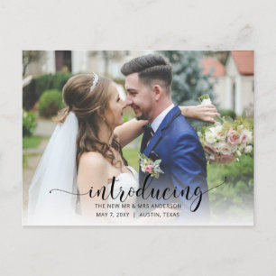 Elegant Simple Script Photo Wedding Announcement  Postcard