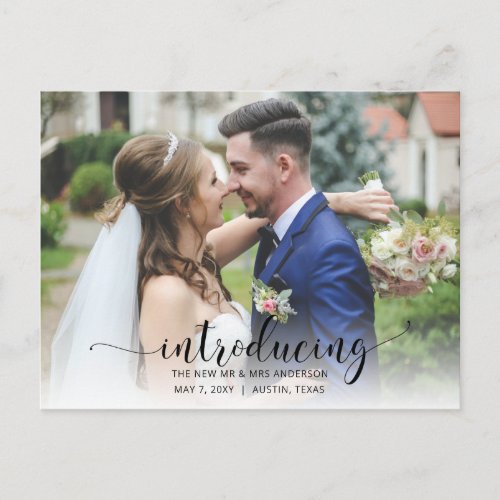 Elegant Simple Script Photo Wedding Announcement  Postcard