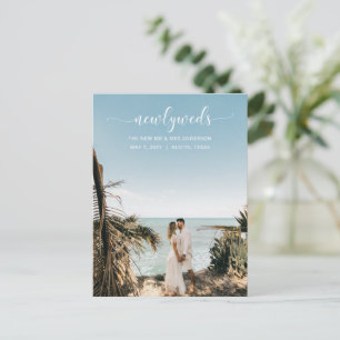 Elegant Simple Script Photo Wedding Announcement   Postcard