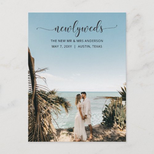 Elegant Simple Script Photo Wedding Announcement   Postcard