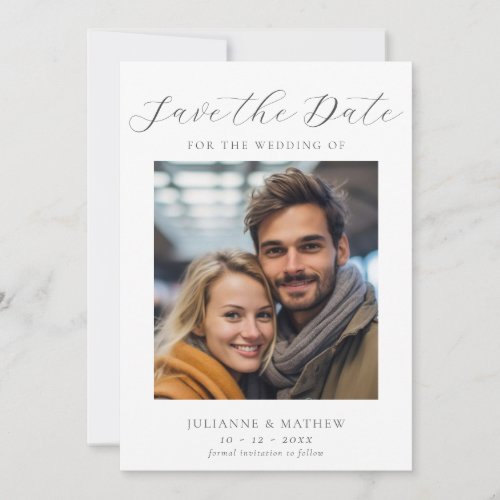 Elegant Simple Script Photo White Save The Date