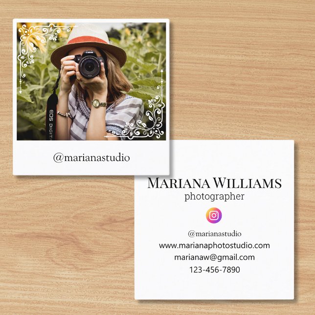 elegant simple script photographer square business card (Creator Uploaded)