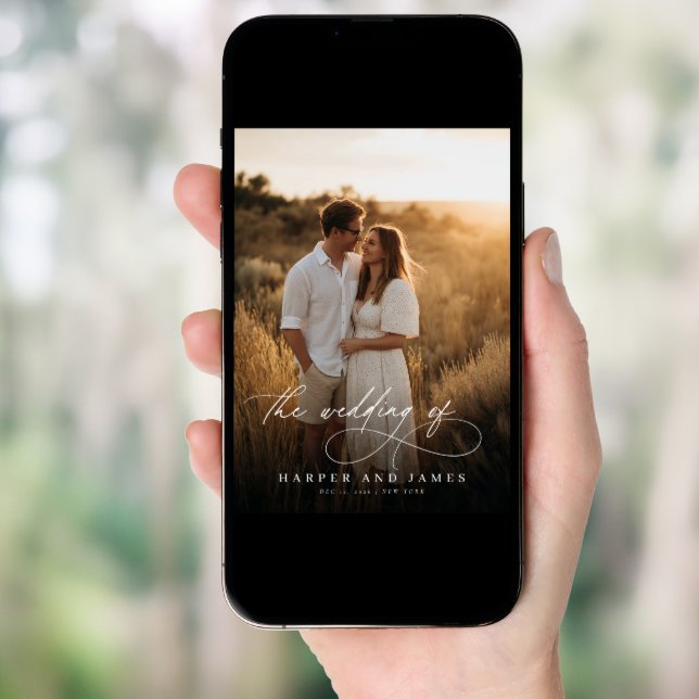 Elegant Simple Script QR Code Photo Budget Wedding Invitation (Front Digital)