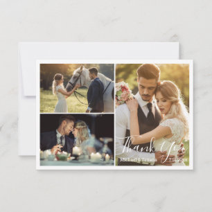 elegant simple script wedding 3 photos thank you card