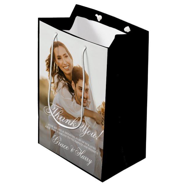 Elegant Simple Script Wedding Thank You  Medium Gift Bag (Front Angled)