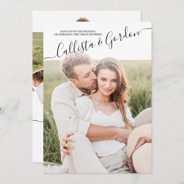 Elegant Simple Scripted Photo Collage Wedding Invitation (Front/Back)