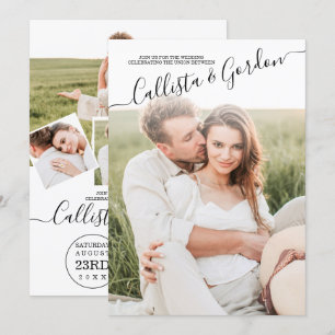Elegant Simple Scripted Photo Collage Wedding Invitation