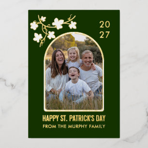 Elegant Simple Shamrock Photo St. Patrick's Day Foil Holiday Card
