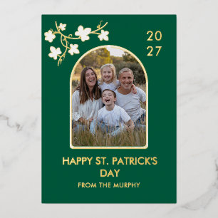Elegant Simple Shamrock Photo St. Patrick's Day Foil Holiday Card