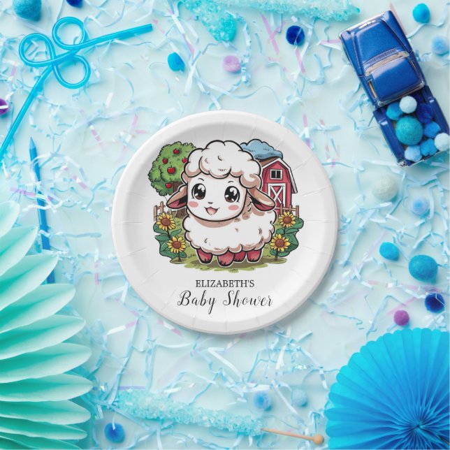 Elegant Simple Sheep Baby Shower Paper Plates (Party)