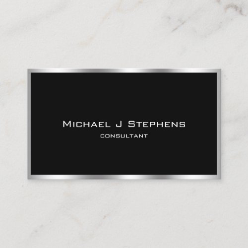 Elegant Simple Silver Border Black and Chrome Business Card