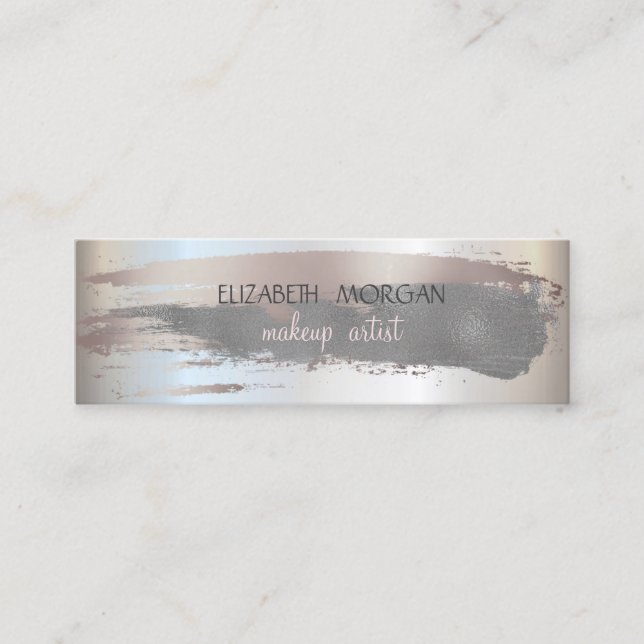 Elegant Simple Silver, Foil Brush Stroke,Gray Mini Business Card (Front)