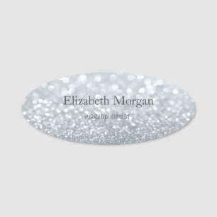 Elegant Simple Silver Glitter Bokeh Name Tag