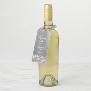 Elegant Simple Silver Glitter Wedding Thank You Bottle Hanger Tag