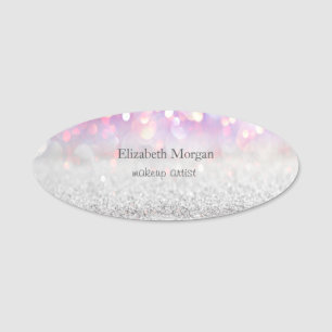Elegant Simple Silver Pink Glitter Bokeh Name Tag
