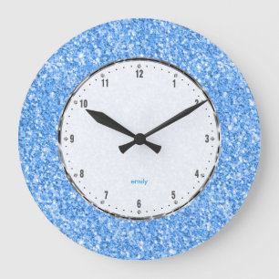 Elegant Simple Sky-Blue Glitter Texture Large Clock