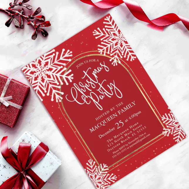 Elegant Simple Snowflake Gold Arch Christmas Party Invitation | Zazzle