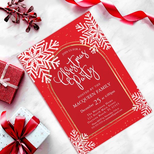Elegant Simple Snowflake Gold Arch Christmas Party Invitation