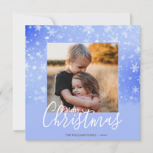 Elegant Simple Snowy Purple Merry Christmas Photo Holiday Card