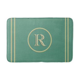 Elegant Simple Sophisticated Green Gold Monogram Bath Mat