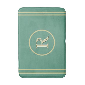 Elegant Simple Sophisticated Green Gold Monogram Bath Mat | Zazzle
