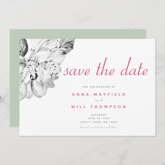 Elegant Simple Spring Floral Wedding Save the Date (Front/Back)