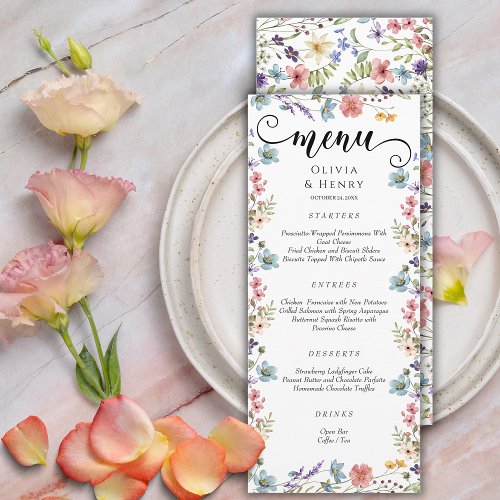 Elegant Simple Spring Wildflowers Wedding  Menu