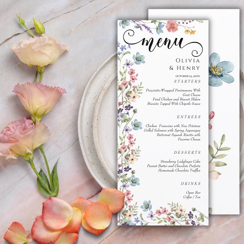 Elegant Simple Spring Wildflowers Wedding  Menu