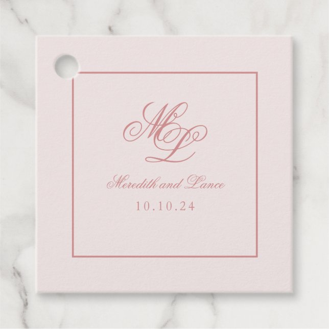 Elegant Simple Square Pink Monogram Tag (Front)
