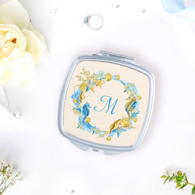 Elegant Simple Starfish and Shells Bridesmaid Gift Compact Mirror (Creator Uploaded)